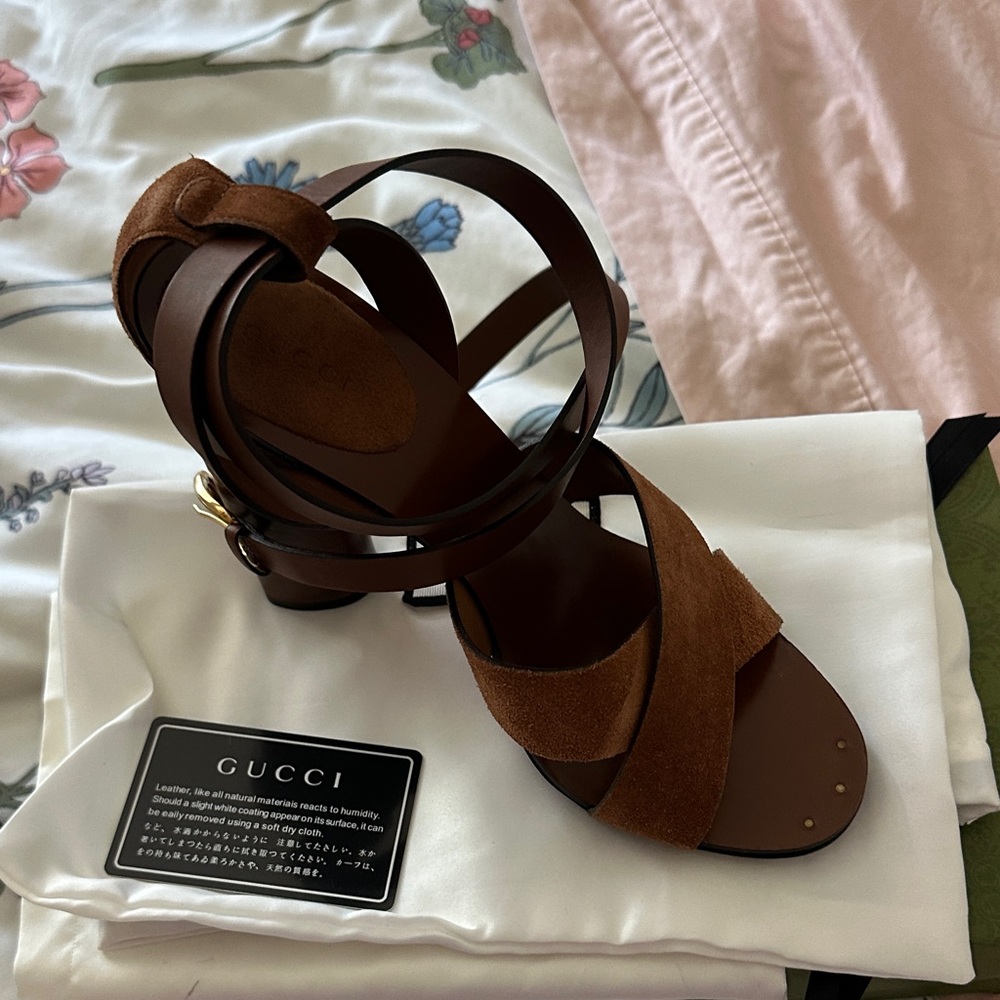 Gucci Brown Suede & Leather Wrap-Heel Sandals